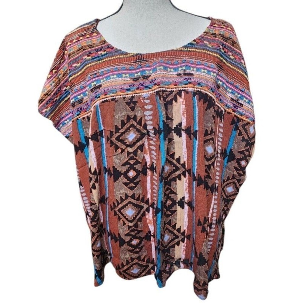 Savanna Jane Embroidered Top Size 1X/2X Boho Ethnic Hippie Aztec